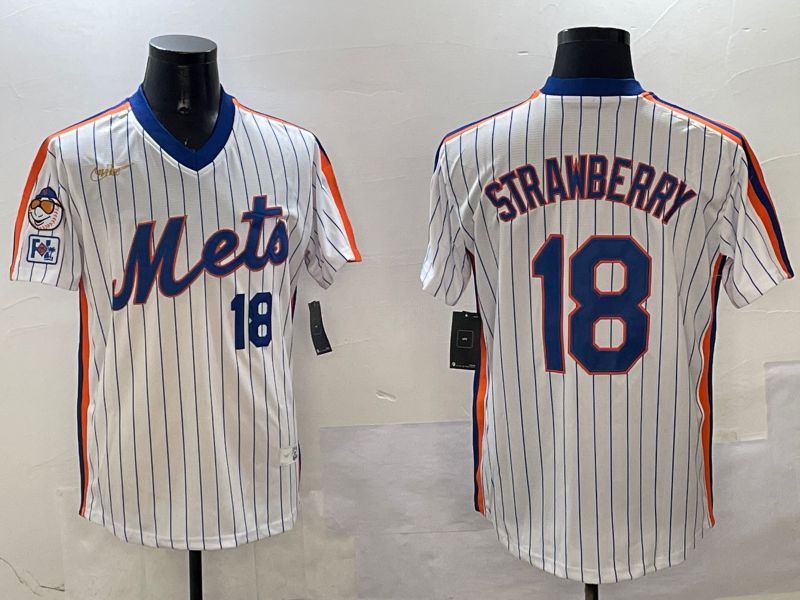 Men New York Mets 18 Strawberry White Stripe Throwback Game Fashion 2025 Nike MLB Jersey style 5